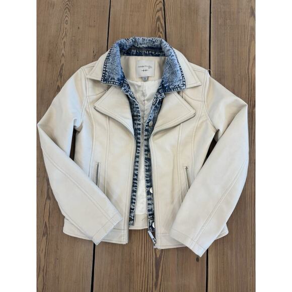Habitual‎ Girl Size 14 Faux Leather Moto Biker Jacket in Off-White - Picture 1 of 7